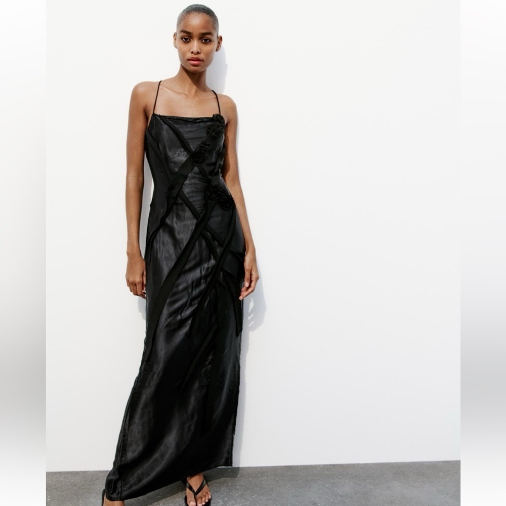 💟ZARA FLORAL SATIN EFFECT MIDI DRESS